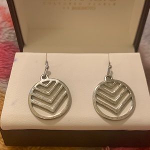 Silver Circle Cutout Chevron Earrings